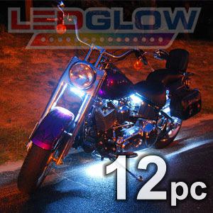 12pc white motorcycle led lights lighting kit w. remote