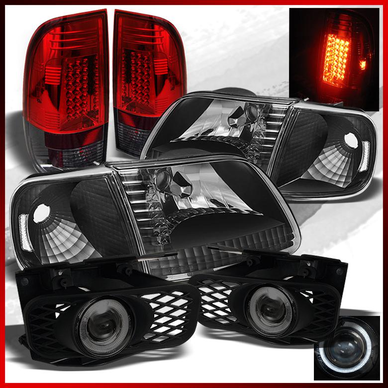 99-03 expedition black headlights+corner led lights+smoked projector fog lights