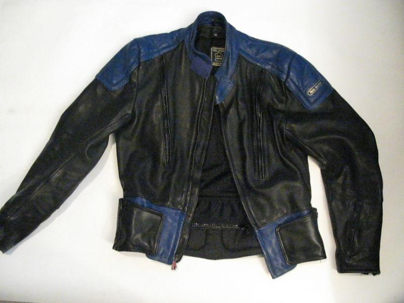 Hein gericke leather motorcycle jacket vented black blue men's small s