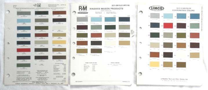 1975 chrysler and imperial ppg r-m limco   color paint chip charts  all models 