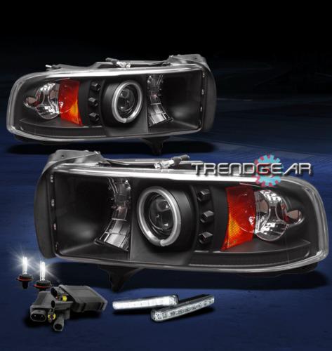 94-01 dodge ram pickup ccfl halo black projector headlight+led drl signal+6k hid