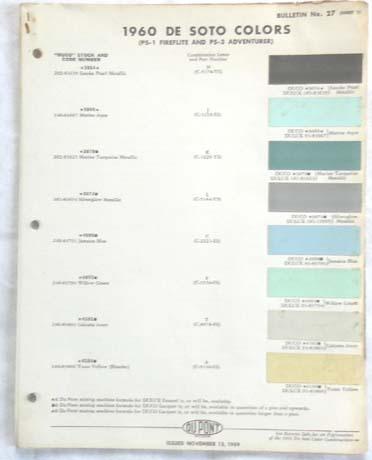 1960 desoto  dupont color paint chip chart all models original mopar 