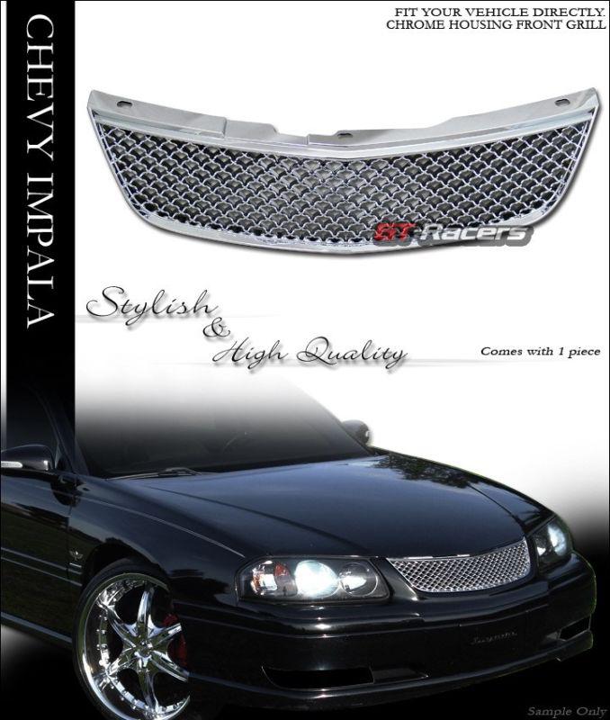 Chrome luxury mesh front hood bumper grill grille abs 1p 2000-2005 chevy impala