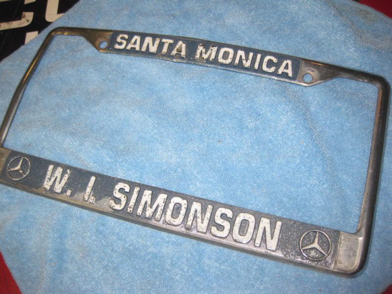 Mercedes benz vintage license plate frame / 'w.i. simonson santa monica' /vgc