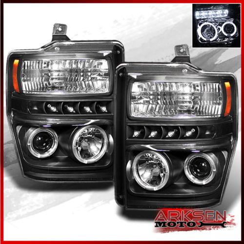 08-10 f250/f350/f450/f550 black halo led projector headlights lights lamps pair