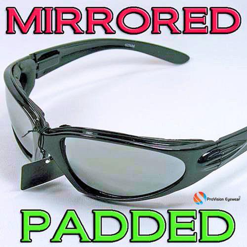 Mirrored black foam padded motorcycle biker atv riding glasses sunglasses