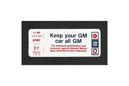 Corvette "keep your gm car all gm" decal, 1976