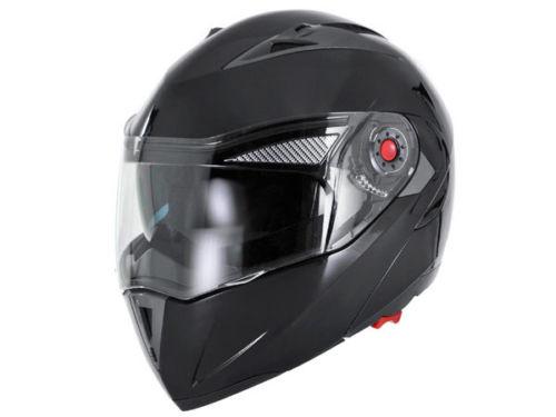 Snowmobile atv utv 4x4 - gloss black modular flip up helmet dual smoke visor - l