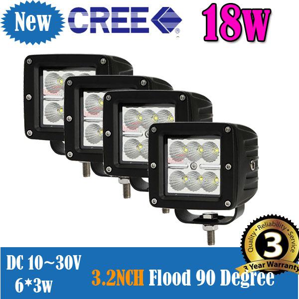 4pcs 18w 3" cree led 1260lm flood work light offroad lamp truck boat suv 4wd atv