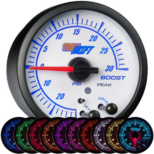 52mm glowshift white elite 10 color 30 psi boost / vacuum gauge - gs-ewt01