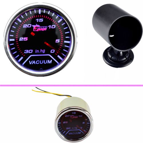 2&#034; 52mm car universal pointer vacuum gauge meter in.hg smoke tint len holder wys