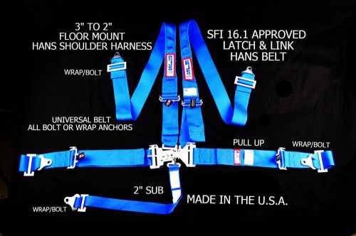 Rjs racing sfi 16.1 5pt hans latch &amp; link floor mount belt blue 1173703