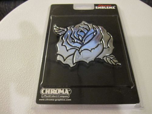 Chroma rose flower chrome thick plastic emblem. peel and sick.