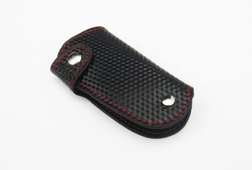 Carbon fiber leather mercedes remote smart key chain keyless holder red stitch