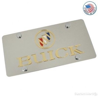 Buick gold logo + name on stainless steel license plate