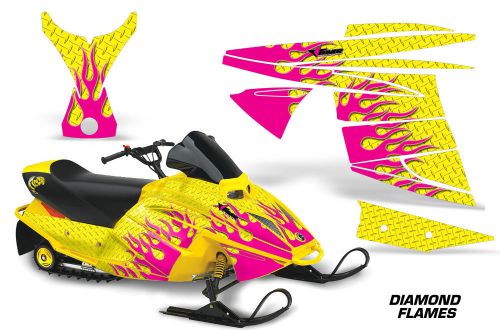 Amr racing ski doo mini z kids snowmobile wrap sled graphics kit diamond flame y