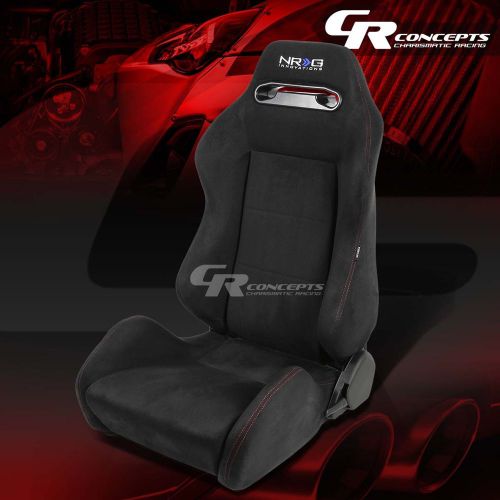 Nrg black suede reclinable sports racing seats+mounting slider driver left side