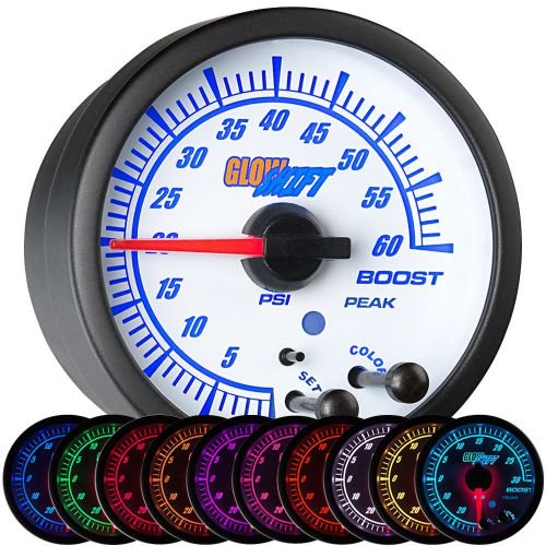 52mm glowshift white elite 10 color 60 psi electronic boost gauge - gs-ewt01-60