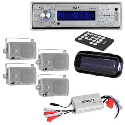 Digital marine receiver wireless bluetooth 4 speakers / cover + 800w amp pkg