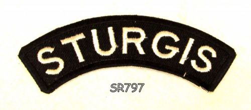 Sturgis white on black small rocker iron on patches for biker vest jacket