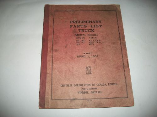 Rare original 1937 dodge+fargo trucks parts list catalogue