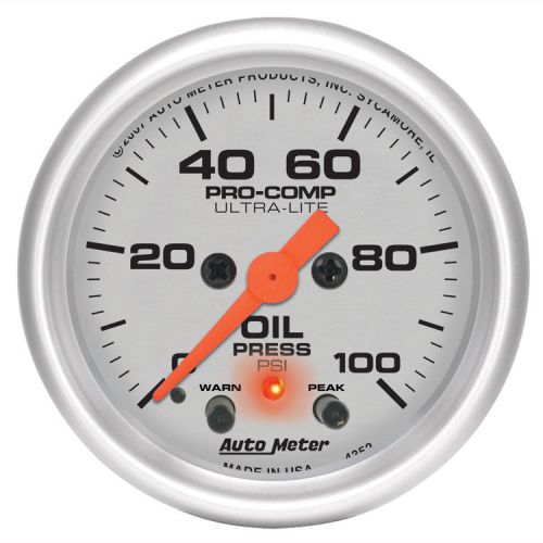 Auto meter 2 1/16 ultra lite oil pressure peak memory warning 100 psi 4352