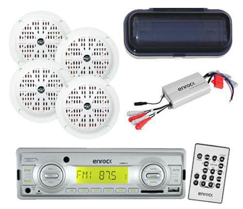 New silver ekmrs12 in dash marine mp3 usb am fm radio 4 speakers 800w amp cover