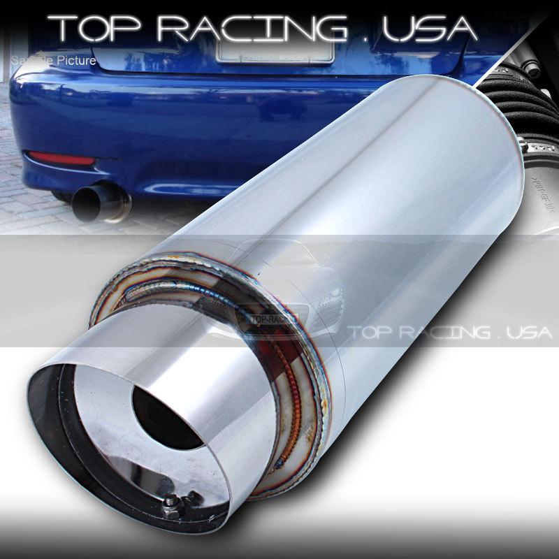 Universal n1 stainless 4" slant tip 2.5" inlet chrome muffler w/ silencer