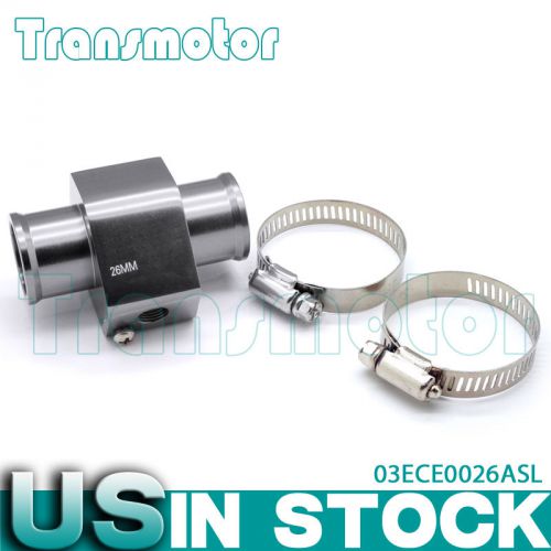 26mm water temp gauge radiator sensor aluminum adaptor +clamp  silver