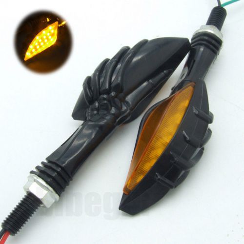 2x black skull hand motorcycle turn signal indicators 15 led blinker amber light