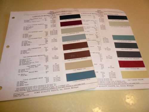 1952 lincoln-mercury acme color chip paint sample