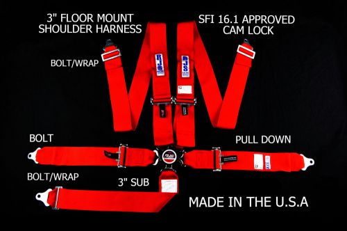 Rjs racing sfi 16.1 cam lock 5 point seat belt harness floor mount red 1034904