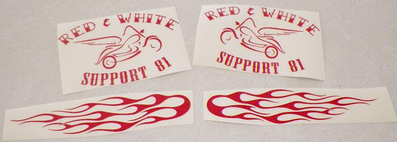 Biker decal lot of 2 flames & red & white support 81 outlaw motorcycle club