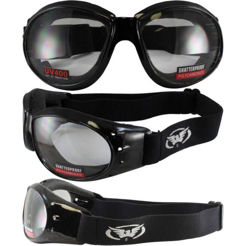 Black frame motorcycle biker jet ski goggles glasses clear anti-fog lenses