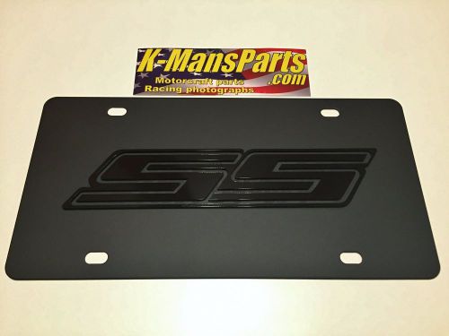 Chevrolet camaro ss logo emblem black on black vanity steel license plate tag