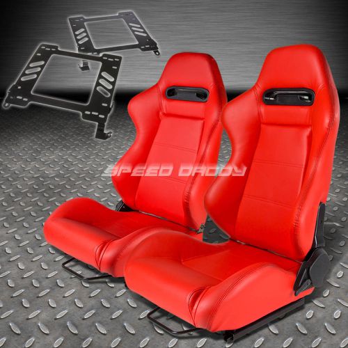 Pair type-r red pvc reclining racing seat+bracket for 02-07 wrx/sti gd/gg