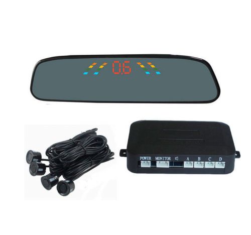 Wireless car led parking sensor reverse backup view radar system 4 black sensors