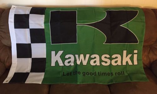 Kawasaki green checkered flag 3&#039; x 5&#039; indoor outdoor motorcycle banner