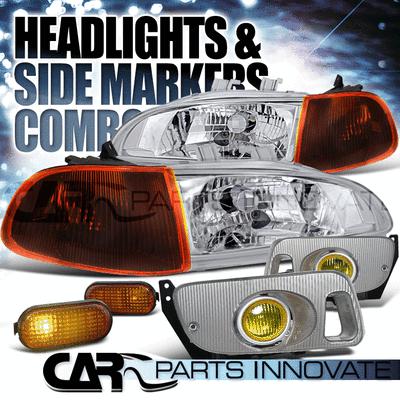 92-95 civic clear headlights+fog lamps+smoke amber corner lamps+flat side marker