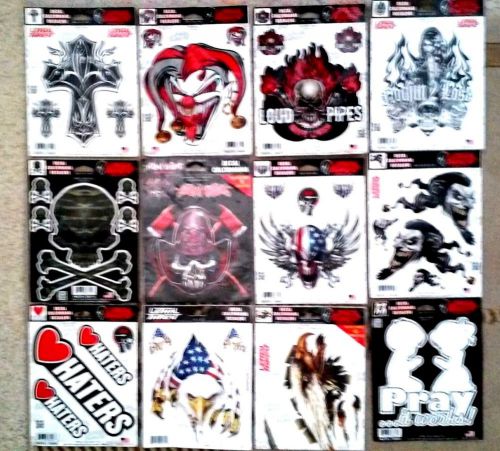 Lot of 12 unused  lethal threat design window decals jester, hunter cross ++++++