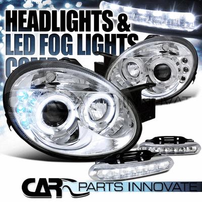 03-05 dodge neon chrome twin halo projector headlights+6-led fog lamps