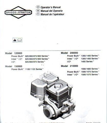 Briggs and stratton 120000 150000 200000 210000 operator maintenance manual