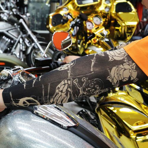 1 pair motorcycle skull poker tattoo sleeves cover sport arm cooling sleeves uv