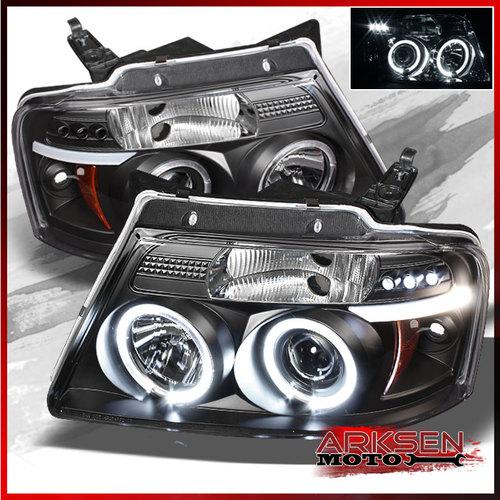 Gen2 04-08 ford f150 black halo led projector head lights front lamps pair set