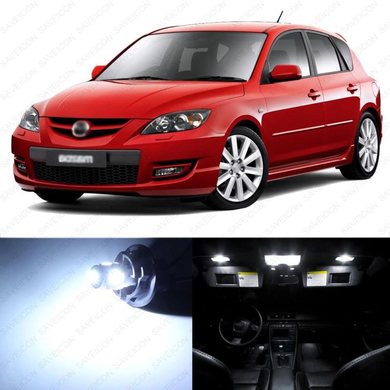 6 x xenon white led interior lights package for 2004 - 2009 mazda 3 ms3