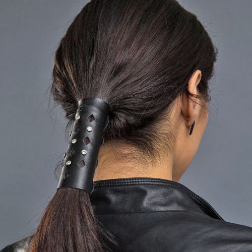 Hair glove® 4” leather tapered diamond cut-out w/crystals 11442 ponytail holder