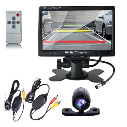 7&#034; lcd screen car rear view backup mirror monitor + wireless reverse camera kit