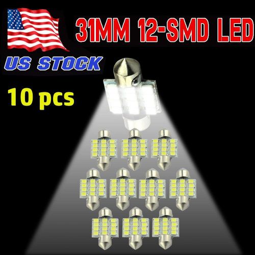 10x white 31mm festoon dome map interior led light 3528 12-smd lamp de3175 3022