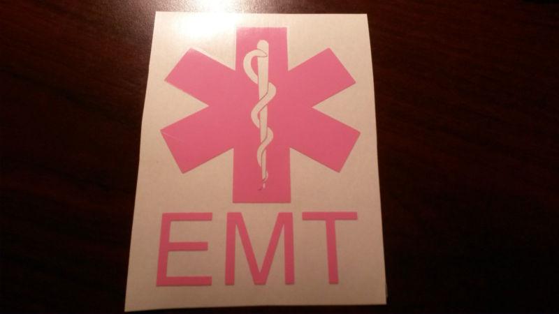 Motorcycle sticker for helmets or toolbox #12 pink star of life emt sticker