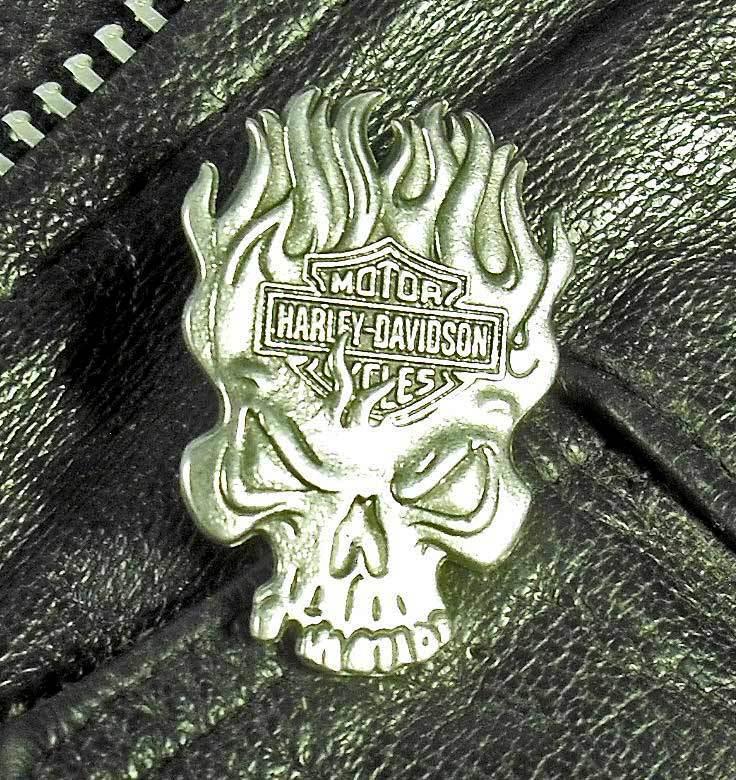 Flaming skull flame harley-davidson motorcycle harley biker jacket  pin 1019